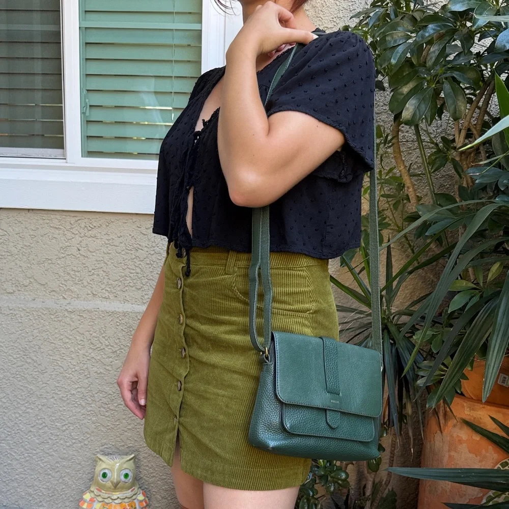 Fossil Teal Green Leather Crossbody Bag